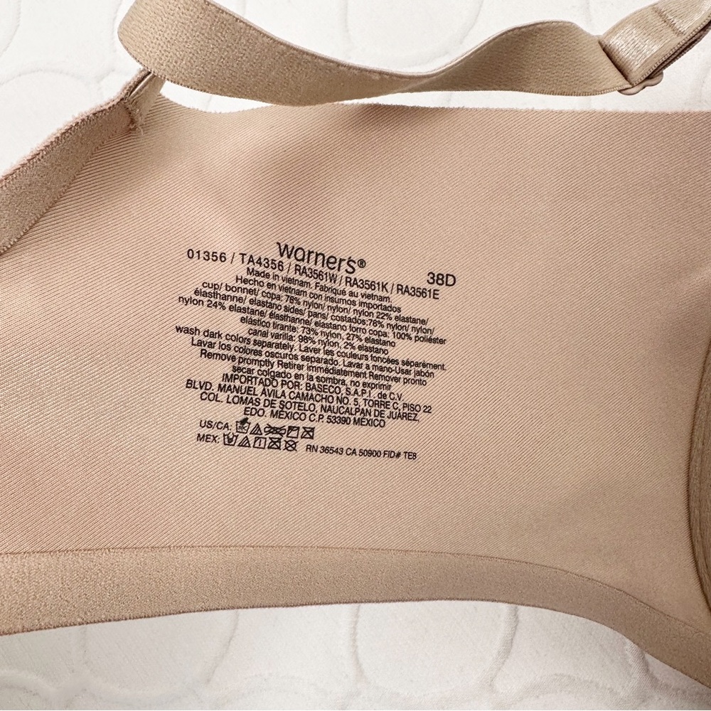 Warner's No Side Effects Lined Underwire Nude T-Shirt Bra size 38D - Picture 5 of 5